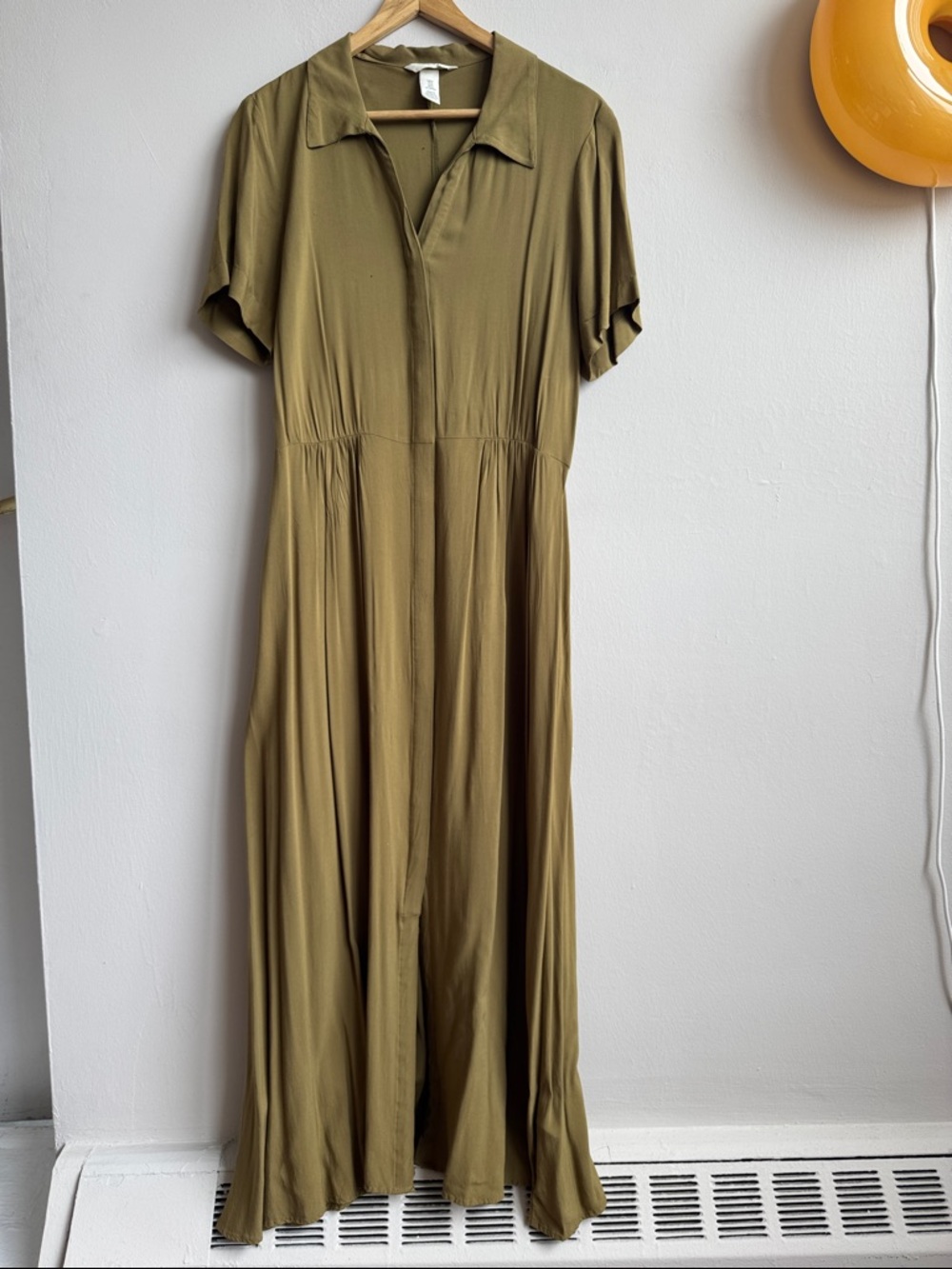 H&M - Olive Green Short Sleeve Maxi Shirt Dress